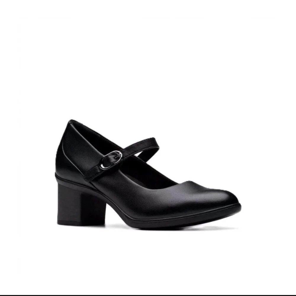 Clarks Women's Shaya Jane Black Leather Mary Jane Pump - 82996 Shoe Fit Wide